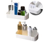 Fineget Plastic Shower Caddy Shower Storage Organizer Caddy for Wall Bathroom Kitchen Bathtub Rustproof Home Basket Shelf No Drill Space Saving Adhesive Shower Shelves Quick Dry White 2 Pack