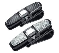 FineGood 2 Pack Glasses Holders for Car Sun Visor, Double Glasses Holder with Rhinestones Crystal Decoration Fashion Biling Sunglass Eyeglass Mount Hanger with Ticket Card Clip-Sliver & Balck