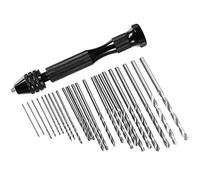 FineGood 25pcs Hand Drill Bit Set 24pcs Mini Twist Drill Bits (0.6-3mm) with 1 Handle for Jewelry Wood Plastic