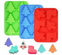 FineGood Christmas Tree Shaped Silicone Molds Socks and Bells Baking Tray for Cake Candy Chocolate Jelly Soap Set of 3 Green Blue Red