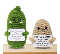 Finehenchi Emotional Support Pickle Positive Potato, 2Pcs Emotional Support Gift, Handmade Plush with Encouragement Card, Emotional Support Crochet for Home Desk Decor, for Kids, Friends, Coworkers