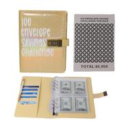 FineInno 100 Envelope Money Saving Binder, Savings Challenges Book with Cash envelopes,Easy and Fun Way to Save $5050 Money Budget Binder with Password (Yellow)