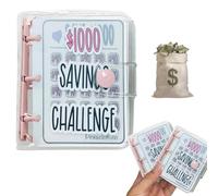 FineInno 1000 Challenge Money Saving mini Binder, Envelope Savings Challenge Book, Money Organizer Budget Binder with Cash Envelope Reusable Savings Binder