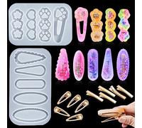 FineInno 12 PCS Hair Clip Resin Moulds Kit Shaker Hairpin Silicone Mould Quicksand Jewellery Making Hair Barrettes Epoxy Casting Mould DIY Craft Pendant Bookmark