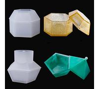 FineInno 2 Pcs Jewelry Box Resin Moulds, Hexagon & Pentagon Shape Silicone Jar Mould with Lid, Trinket Storage Resin Epoxy Moulds for Earring, Necklace Container