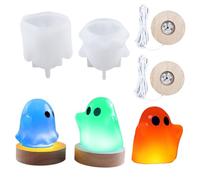 FineInno 2 PCS Resin Night Light Moulds Ghost LED Lamp Silicone Mould with Lighted Base Halloween Bulb Epoxy Moulds for DIY Halloween Party Decoration (Ghost)