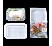 FineInno 2 Pcs Soap Dish Resin Moulds,Rectangle Jewelry Box Molds Round Epoxy Moulds Jewelry Tray Silicone Mold Storage Sponges Earring Holder Plate (Soap Dish Resin Moulds)
