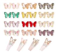 FineInno 24 Pieces Acrylic Butterfly Nail Charms, 3D Butterfly Nail Rhinestones Gems, Colorful Butterfly Metal Edge for DIY Nail Art Decorations Accessories for Women Girls (3D Butterfly)