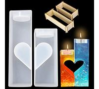 FineInno 2pcs Tea Light Holder Resin Mould, Votive Candle Holder Silicone Moulds, Heart Shape Candlestick Epoxy Casting Moulds for Valentine’s Day Gift Home Decor