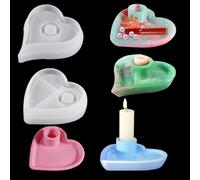 FineInno 3 Pcs Candle Holder Resin Moulds Heart Candlestick Silicone Mold Love Tealight Epoxy Mould Jewellery Tray Casting Craft DIY Home Decoration