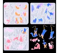 FineInno 3 pcs Earring Resin Mould with Hole Cat Pendant Silicone Mould for Crafts Epoxy Resin Casting Moulds DIY Ornaments Jewelry Moulds for Keyring Charm Pendants Crafts