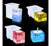 FineInno 3 Size Square Tealight Candle Holder Resin Moulds, Rectangle Candle Holder Silicone Moulds, Geometry Tea Light Candle Moulds for Epoxy Resin Casting (3 Pcs Resin Moulds)