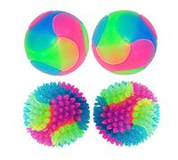 FineInno 4 pcs Light Up Dog Balls Flashing Elastic Ball Glow in The Dark Interactive Pet Toys for Puppy, Cats, Dog (2 pcs smooth balls+2 pcs stab balls)