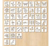 FineInno 40 Pieces Stencils for Painting, Flowers Birds Owl and Insects Theme Plastic Templates for Crafts, Durable and Reusable Stencil on Wood Window Door Wall