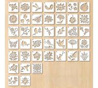 FineInno 40 Pieces Stencils for Painting, Various Flowers Birds and Insects Theme Plastic Templates for Crafts, Durable and Reusable Stencil on Wood Window Door Wall