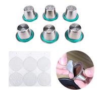 FineInno 6 Packs Stainless Steel Refillable Coffee Capsules Pods Reusable Coffee Filter Compatible with Nespresso Original,Include Seal Ring,Free 6 Foil Lids (6 Pods+Free 6 Foil Lid)