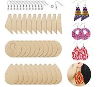 FineInno 60 Pc Wooden Jewellery Making Kits Unfinished Wood Earring Blank with A Hole,with Earring Hooks and Jump Rings for Jewelry DIY Making (Unfinished Wood)