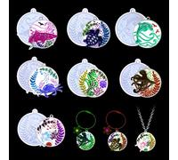 FineInno 7 PCS Resin Round Pendants Moulds with Hole Marine Animals Epoxy Resin Molds Jewelry Silicone Moulds Circle Ornament for DIY Casting Art Craft