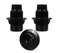 FINELED Small Edison Screw E14 Lamp Holder,3 Pack Bakelite Threaded E14 Pendant Socket & Lampshade Collar Ring (Black)