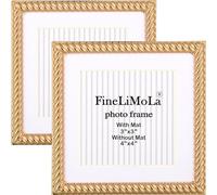FineLiMoLa 4x4 Gold Rope Design Metal Picture Frames 2-Pack, Premium Velvet Backing Real Glass Front | Desktop Display Elegant Home Decor