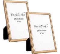FineLiMoLa 4x6'' Gold Rope Design Metal Picture Frames 2 Pack with Hi Quality Velvet Backing and Real Glass Front, Gold Photo Frame 6x4'' for Desktop Display Or Wall Hanging