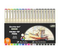 Fineliner Pens, Shuttle Art 18 Pack Waterproof Micro liner Drawing Pens, 11 Colours 0.3mm Fine Tip Pens & 7 Black Felt Tip Multiliner (0.15-0.5mm) for Sketching, Artist Illustrating, Technical Drawing