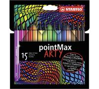 STABILO pointMax - Nylon-Tip Sign Pen - ARTY - Pack of 15 - Assorted Colours