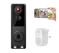 FineLuck Video Doorbell Camera WiFi Wireless with Doorbell Receiver, Battery Powered, AI Human Detection, 2-Way Talk, 2.4G Wi-Fi, Cloud Storage, Color Night Vision, Indoor Outdoor Surveillance