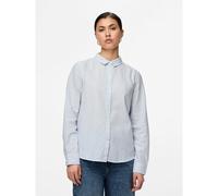 Finely Striped Cotton Blouse Blue Striped/White