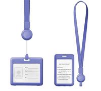 FINELYCR 2 Piece Badge Protector, Horizontal and Vertical Card Holder with Lanyard, Grey Blue Plastic Badge Holder with Retractable Neck Strap for Work, Study, Exhibition