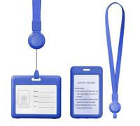 FINELYCR 2 Pieces ID Card Holder, Horizontal and Vertical Hanging Card Holder, Blue Carrying Card Case with Retractable Neck Strap, for Work, Study, Exhibition