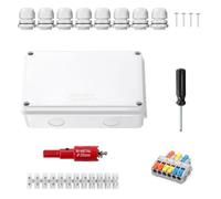 FINELYCR Outdoor Junction Box, IP65 Waterproof Surface-Mounted Junction Box, White Junction Box, with Connection Clamps and Mounting Accessories, 200 x 100 x 70 mm, for Diameter 12-16 mm Cable
