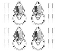 FINELYCR Pack of 4 Eye Plate with Eyelet, 304 Stainless Steel Binding Ring, Eye Plate with Ring Wire Diameter 8 mm, Diamond Shape Ring for Connecting Horses, for Horse Stable, Yoga Room, Gym
