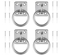 FINELYCR Pack of 4 Eye Plate with Eyelet, 304 Stainless Steel Binding Ring, Ring for Connecting Horses, Wire Diameter 8 mm, Square Eye Plate with Ring, for Horse Stable, Yoga Room, Gym