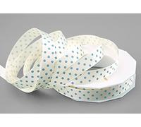 finemark 20 m x 15 mm Decorative Ribbon Polka Dot Hello Baby Grosgrain Ribbon Light Blue Cream Ivory Gift Ribbon Fabric Ribbon Decorative Dots Gift Wrap Ribbon Christening Birth Vintage Love