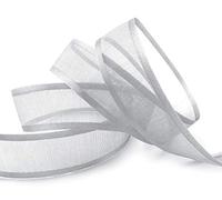 finemark 25 m x 25 mm Chiffon Ribbon with Satin Edge Grey Silver (05) Chiffon Decorative Ribbon Gift Ribbon Semi-Transparent Shiny Wireless Organza