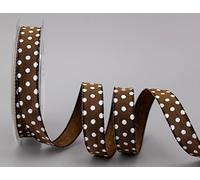 FINEMARK Decorative Ribbon Dots Brown / White 20 m x 15 mm Roll Gift Ribbon Fabric Ribbon with Wire Ribbon Polka Dot Happy Easter Birthday Wire Edge Ribbon Children's Ribbon