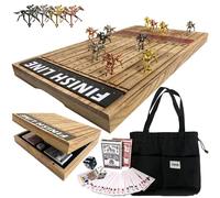 FINENI Horse Racing Game for Adults, Foldable Horse Race Board Game with 11 Luxurious Metal Horses (Gold, Silver, Black, Bronze), 24” Wood Horse Race Game Board, Big Dice, 2Card & Bag (Log1)