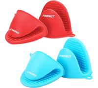 FINENUT Mini Silicone Oven Mitts 4PCS(2 Pairs) Non-Toxic Heatproof Cooking Gloves for Grill/Pizza Stone/Air Fryer,Lightweight Non-Slip Compact for Camping/Baking,Dishwasher Safe(Red and Blue)