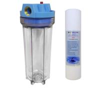 Finerfilters 10" Standard Clear Water Filter Housing With 3/4" Bsp Ports, Prv & 5 Micron Sediment Filter