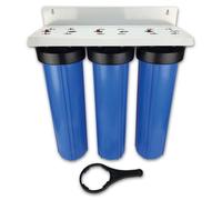 Finerfilters Triple 20" Jumbo Water Filter Housing With 1" Brass Ports, Bracket And Pressure Release Valve