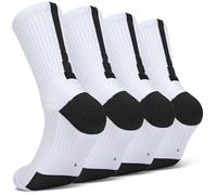 Finerview Elite Basketball Socks, 4 Pack Cushion Performance Crew Athletic Socks for Adult & Youth Kids, White, Medium