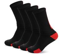 Finerview Elite Basketball Socks, 4 Pack Cushion Performance Crew Athletic Socks for Adult & Youth Kids, Red, Medium