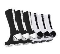 Finerview Elite Basketball Socks 6 Pairs, Premium Mid Calf Athletic Socks for Adult & Youth, 3 Black and 3 White, L