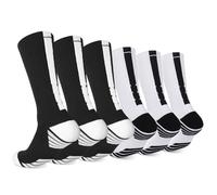 Finerview Elite Basketball Socks 6 Pairs, Premium Mid Calf Athletic Socks for Adult & Youth, 3 Black and 3 White, Medium