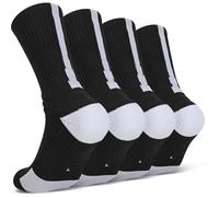 Finerview Elite Basketball Socks For Men, 4 Pack Cushion Performance Crew Athletic Socks for Youth Boys Girls Kids, Black, Large