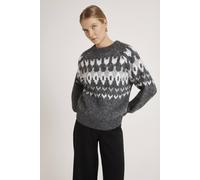 Finery London Belinda Fair Isle Round Neck Sweater In Dark Grey Dark Grey