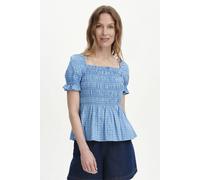 Finery London Cynthia Shirred Gingham Seersucker Top In Baby Blue Baby Blue