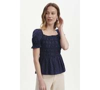 Finery London Cynthia Shirred Gingham Seersucker Top In Dark Navy Dark Navy
