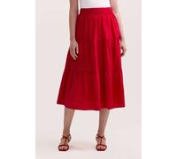 Finery London Harleen Cotton Tiered Midi Skirt Red 16